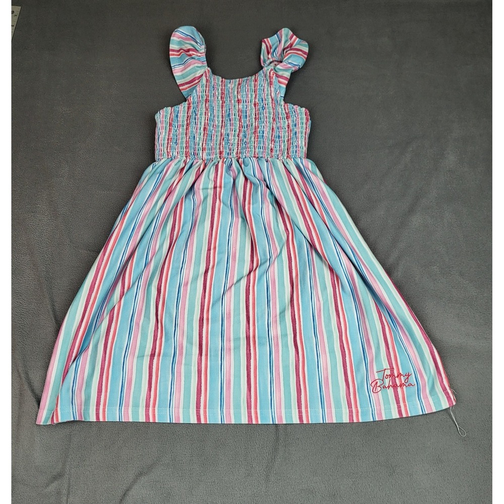 Tommy Bahama Dress Girl 6 Blue Red Stripe Flowy Whimsical A Line Signature Dress